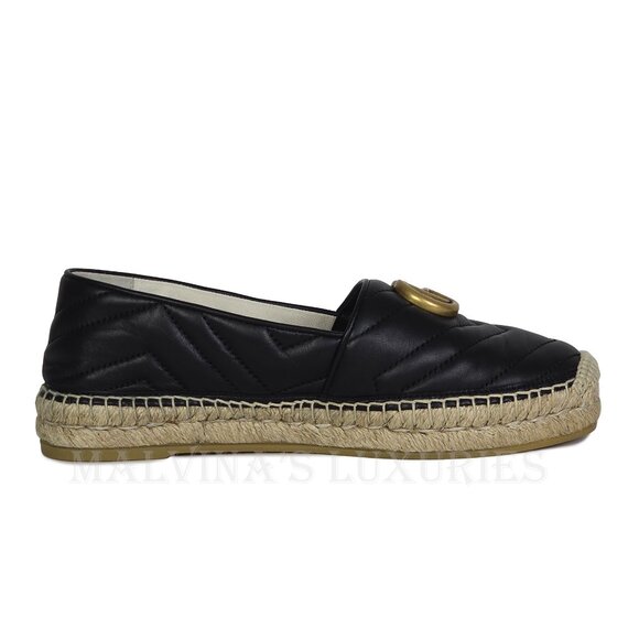 GUCCI SHOES FLATS MARMONT DOUBLE GG LEATHER ESPADRILLE sz 37 US 7 - Picture 7 of 15